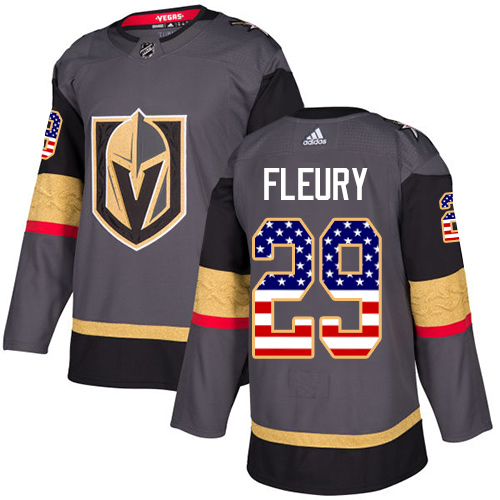 Adidas Golden Knights #29 Marc-Andre Fleury Grey Home Authentic USA Flag Stitched NHL Jersey - Click Image to Close